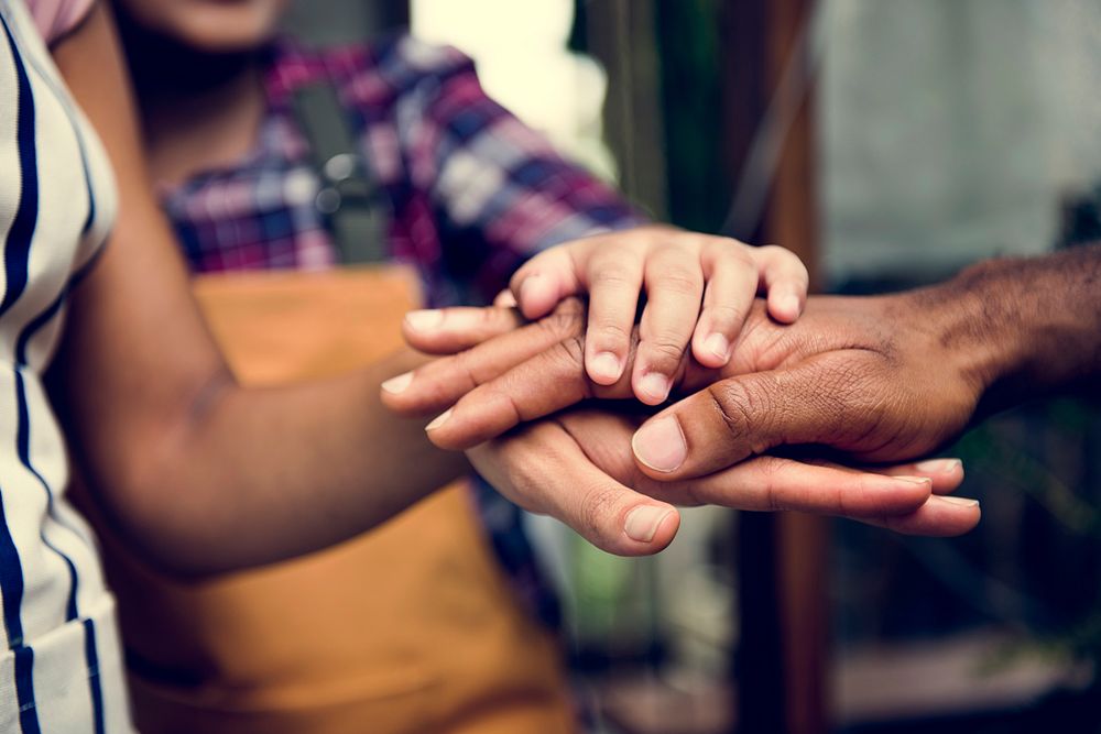 Diversity people hands stack team-building together