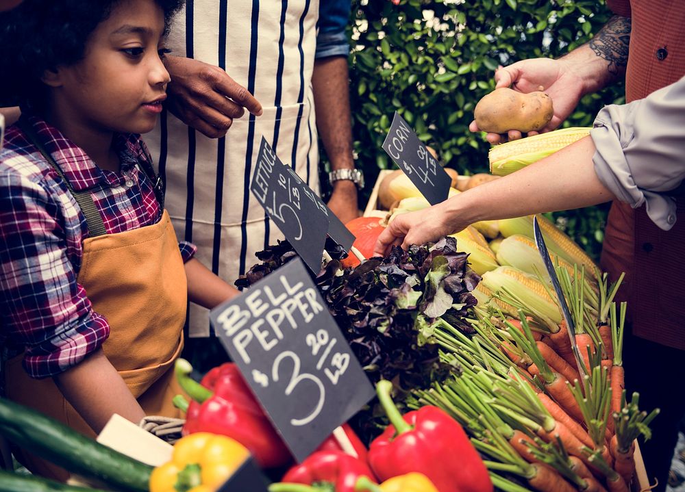 Little Boy Selling Vegetable at Market