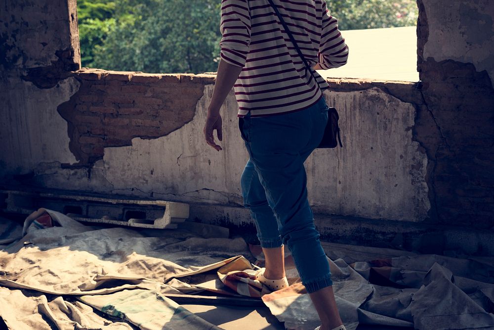 Adult Woman Walking in Vacant Construction
