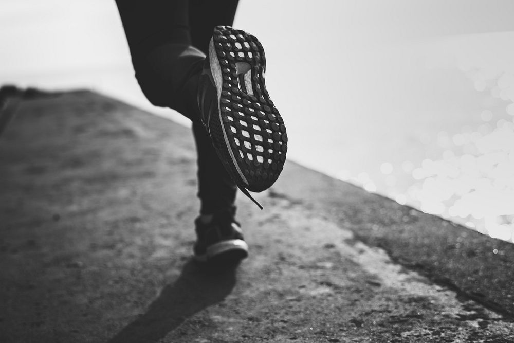 Closeup of shoes while running