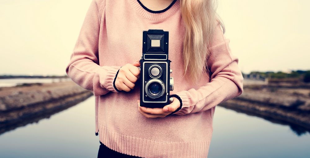 Adult Woman Hands Holding Classic Camera