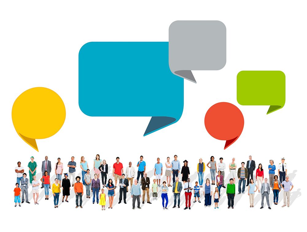 Large Group of Multiethnic People with Speech Bubbles