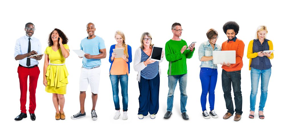 Group of People and Digital Devices Concept