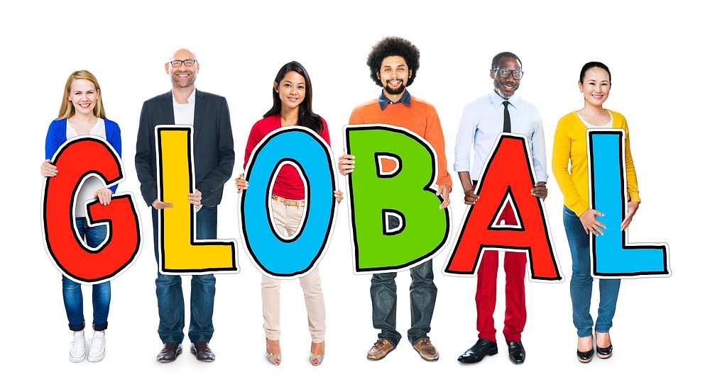 Multi-Ethnic Group of People Holding Text Global