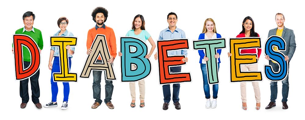 Multi-Ethnic Group of People Holding Text Diabetes