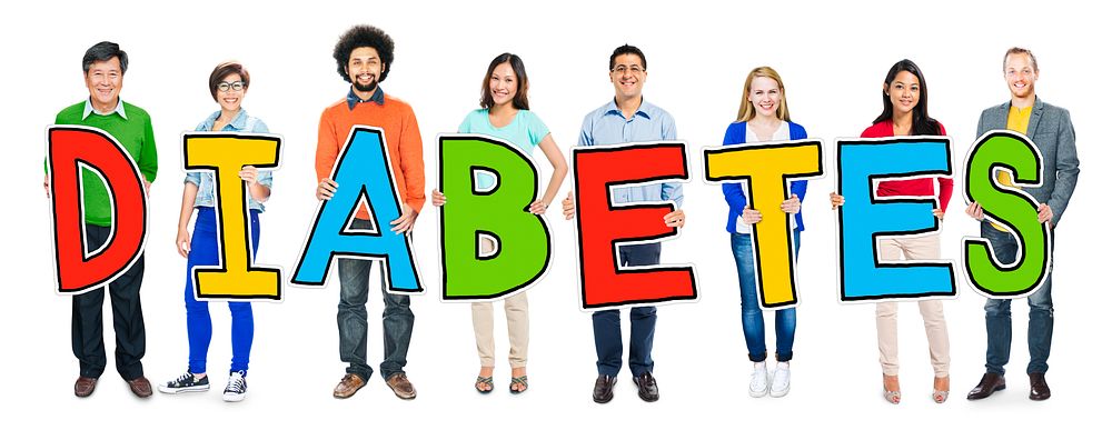 Multi-Ethnic Group of People Holding Text Diabetes