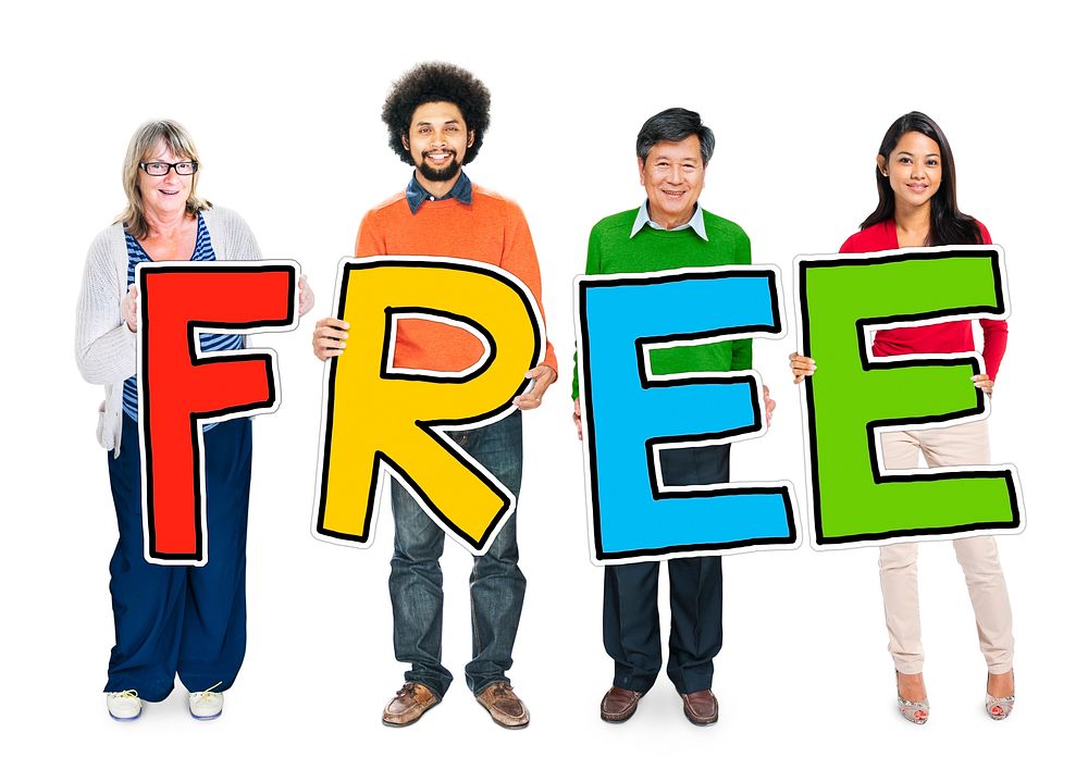 Multi-Ethnic Group of People Holding Text Freedom