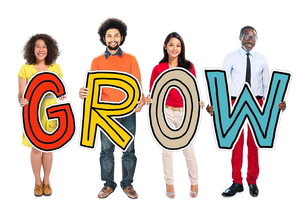 DIverse People Holding Text Grow