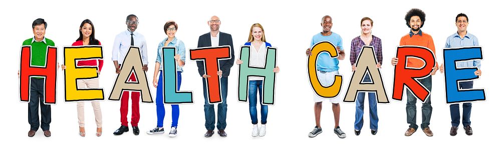 Multiethnic Group of People Holding Letter Health Care