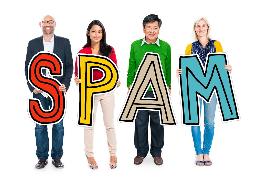 DIverse People Holding Text Spam