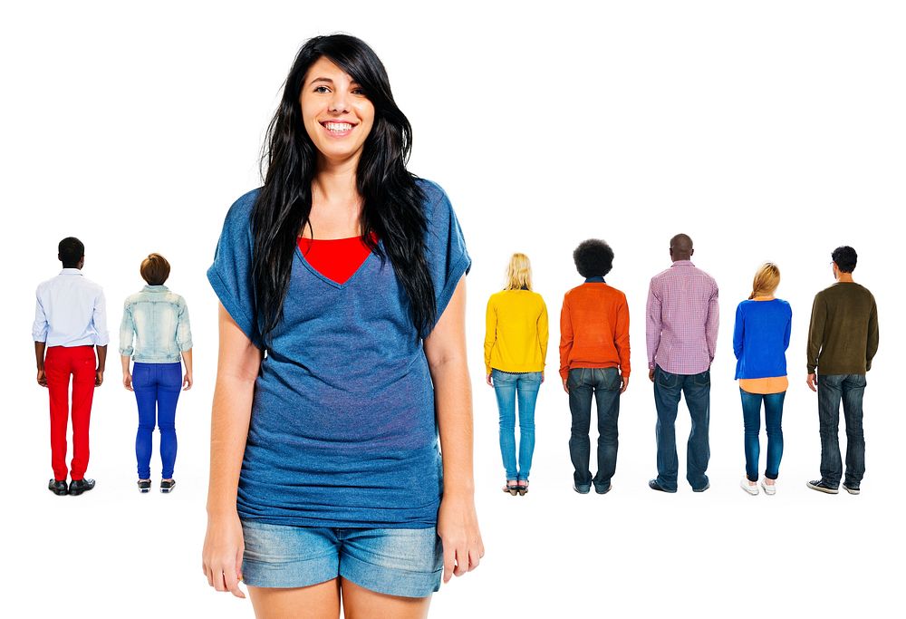 Back View of Multi-Ethnic People and a Woman Standing at Front