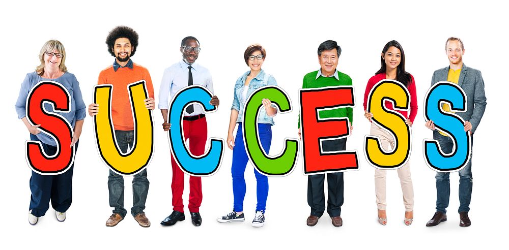 Group of People Holding Letter Success