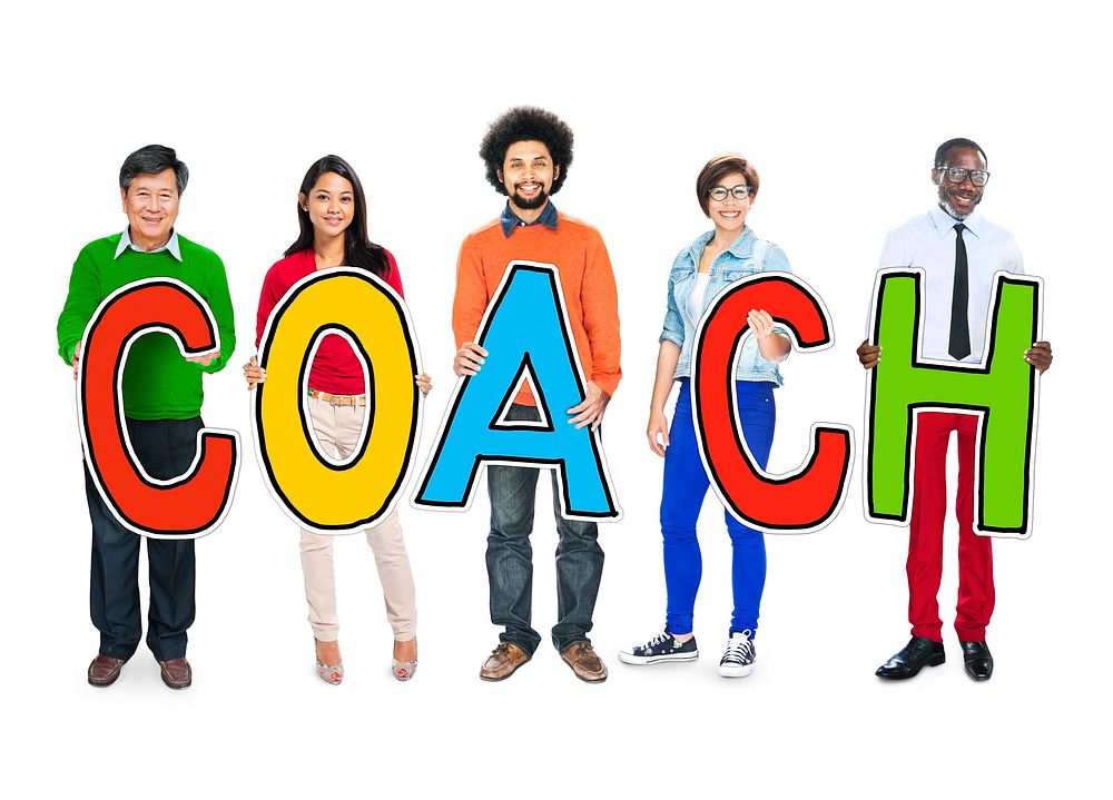 DIverse People Holding Text Coach