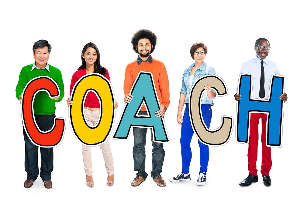 DIverse People Holding Text Coach