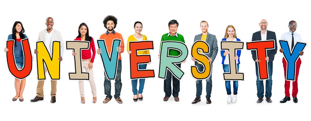 Diverse People Holding Text University