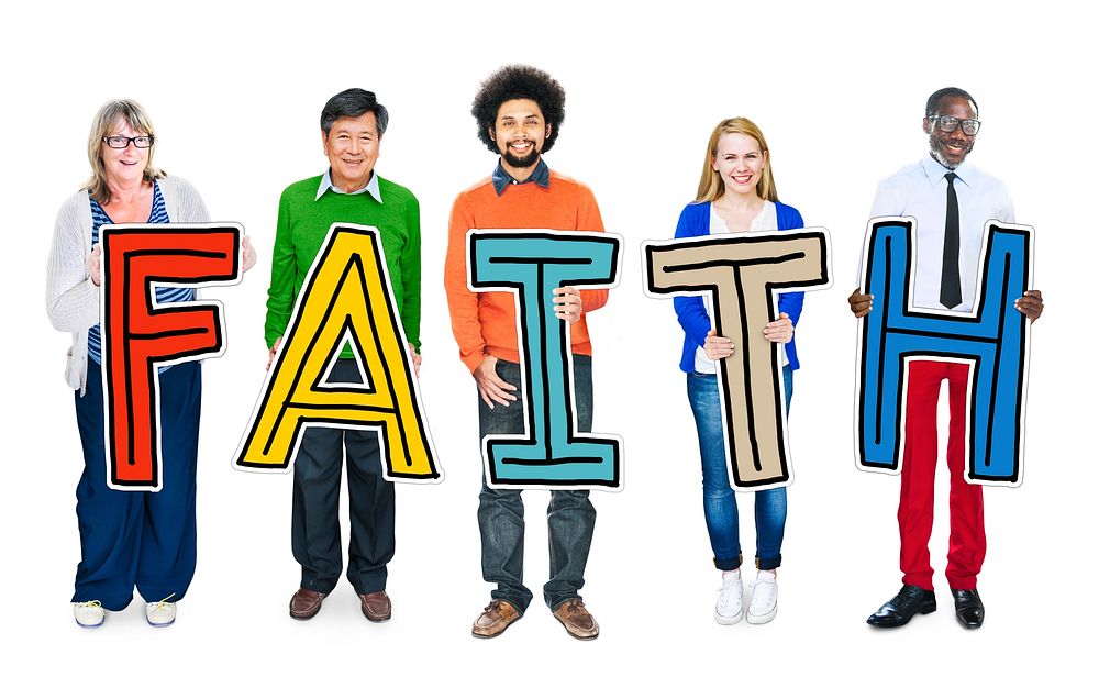 Multiethnic Group of People Holding Letter with Faith Concept