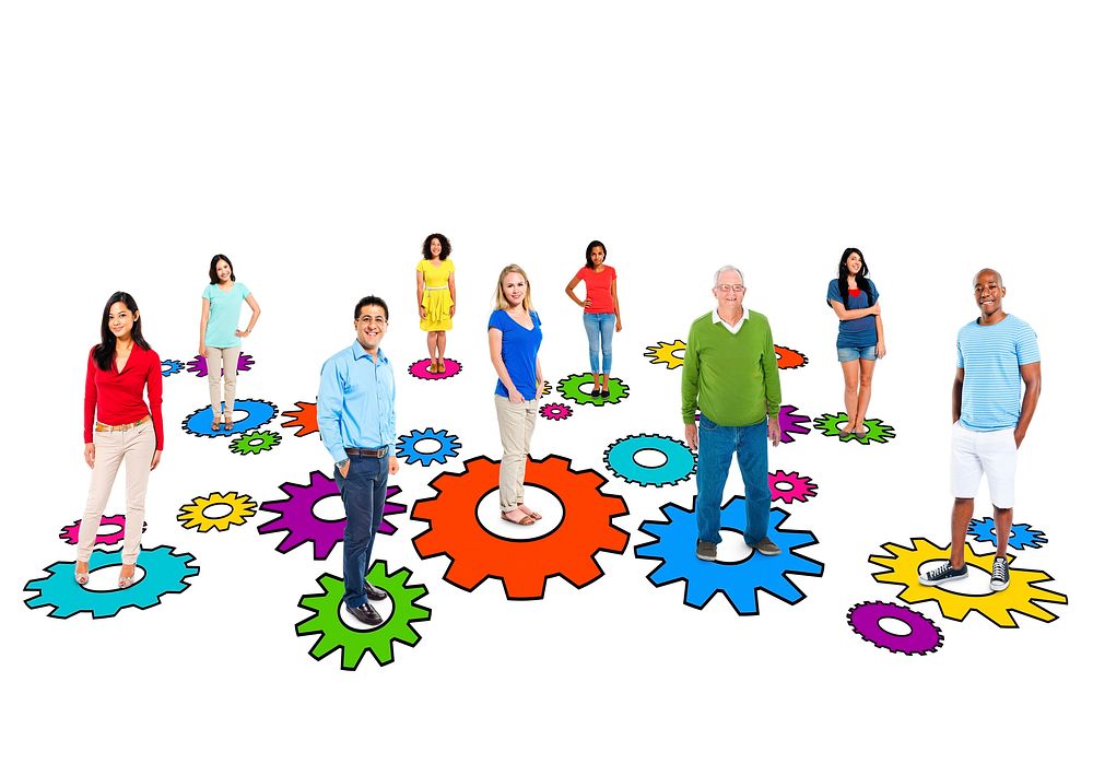 Group of Multiethnic Diverse Colorful People with Gears