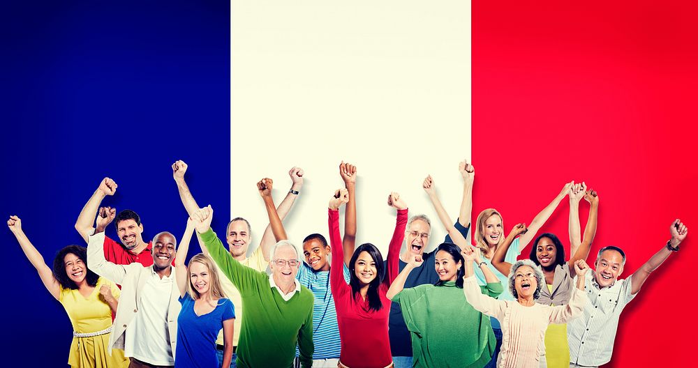 Group of Multi-Ethnic People Celebrating France Friendship Concept