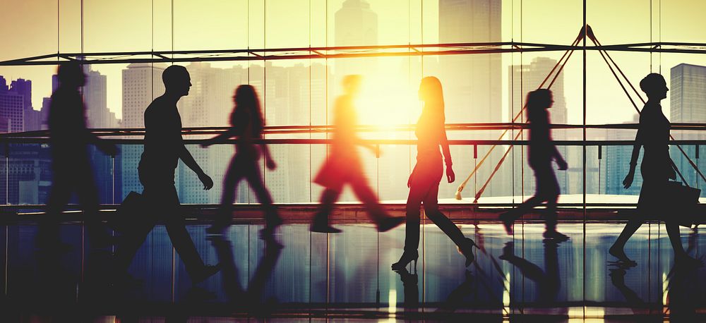 Back Lit People Walking Mall Cityscape Shopaholic Concept