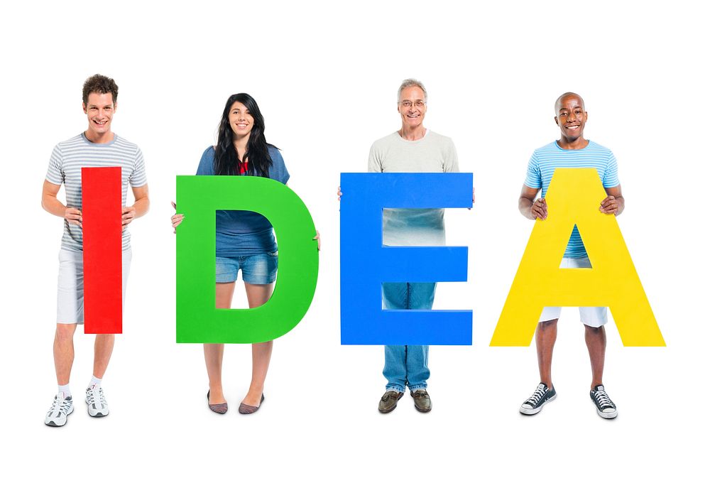 People holding the letters to the word idea
