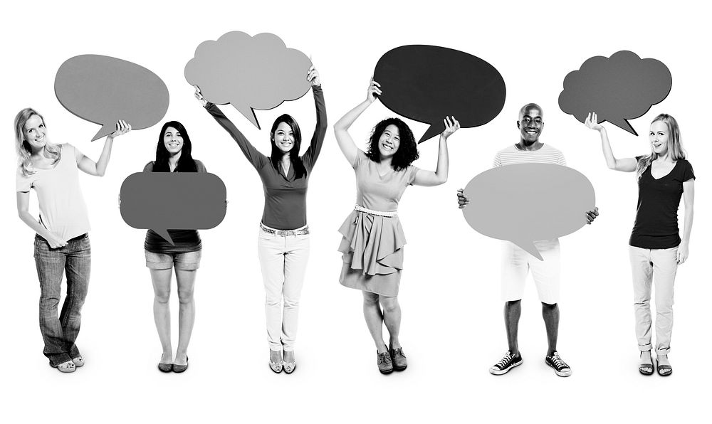 Multi-Ethnic Group of People with Speech Bubbles