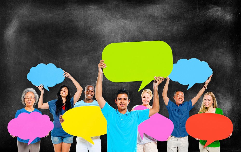 Diversity People Holding Colorful Speech Bubbles Concept