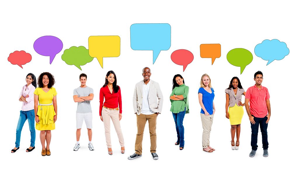 Multi-Ethnic Group of People with Empty Speech Bubbles