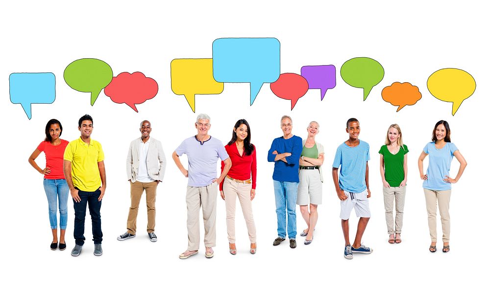 Multi-Ethnic Group of People with Empty Speech Bubbles