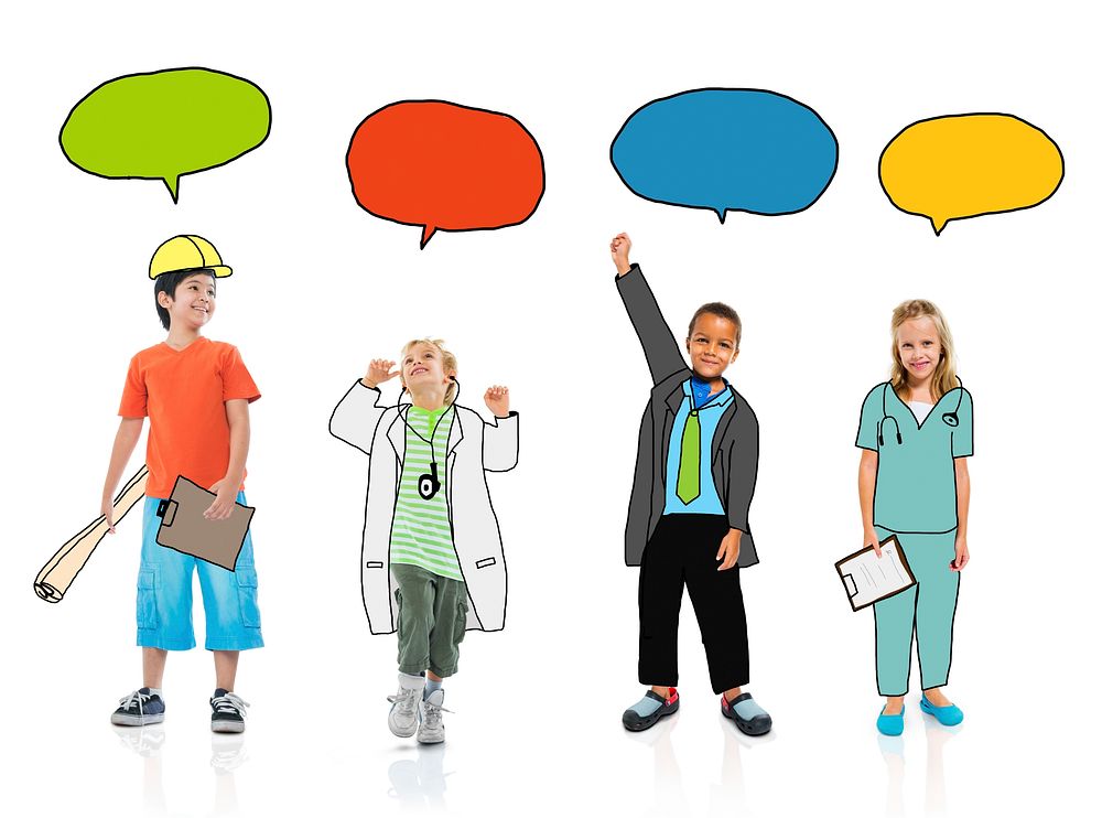 Group of Children in Dreams Job Uniform with Speech Bubbles