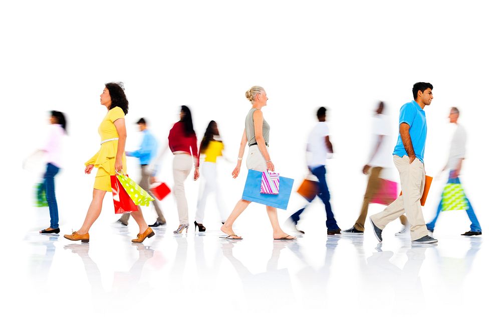 Diverse People Walking with Shopping Bag