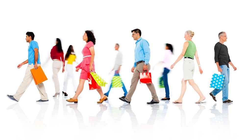 Group of Diverse People Walking with Shopping Bags