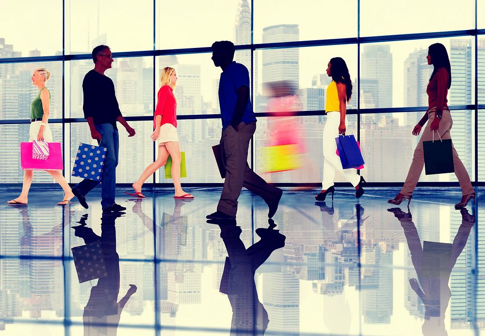 Group of Diverse People Walking Shopping Mall Concept
