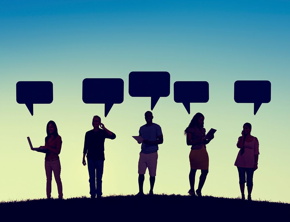 Silhouettes of People Outdoors Social Networking Speech Bubble Concept