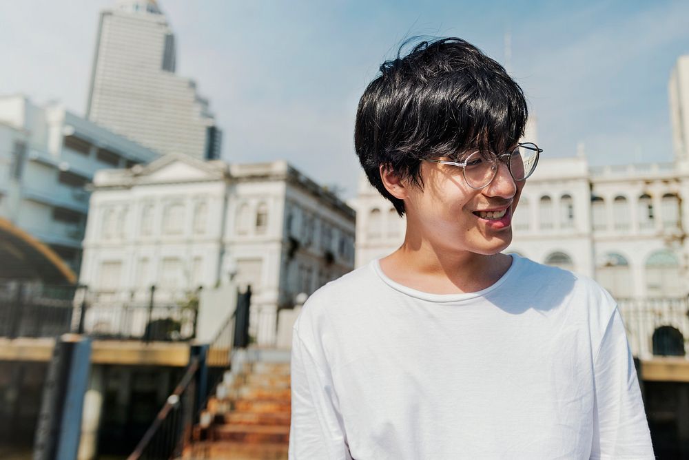 Young asian guy wearing glasses portrait