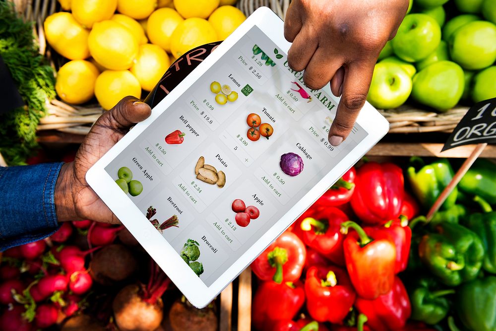 People Hands Picking Vegetable List From Tablet