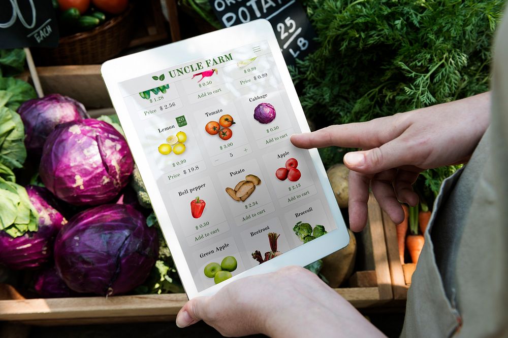 Man Holding Tablet E-Commerce Sell Vegetables