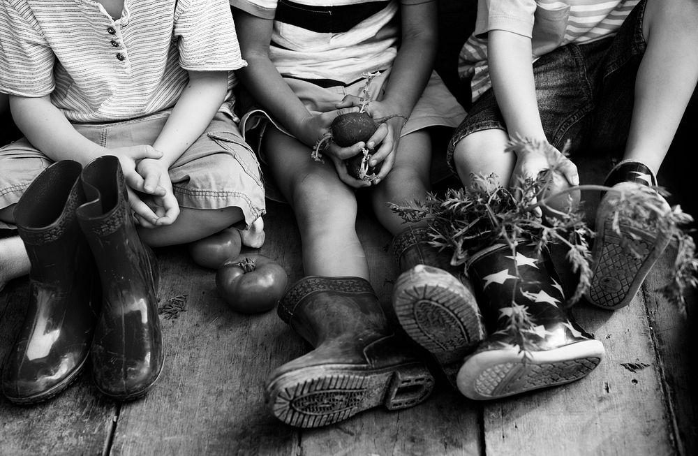 Group of Diverse Kids Sitting with Fresh Vegetable Together