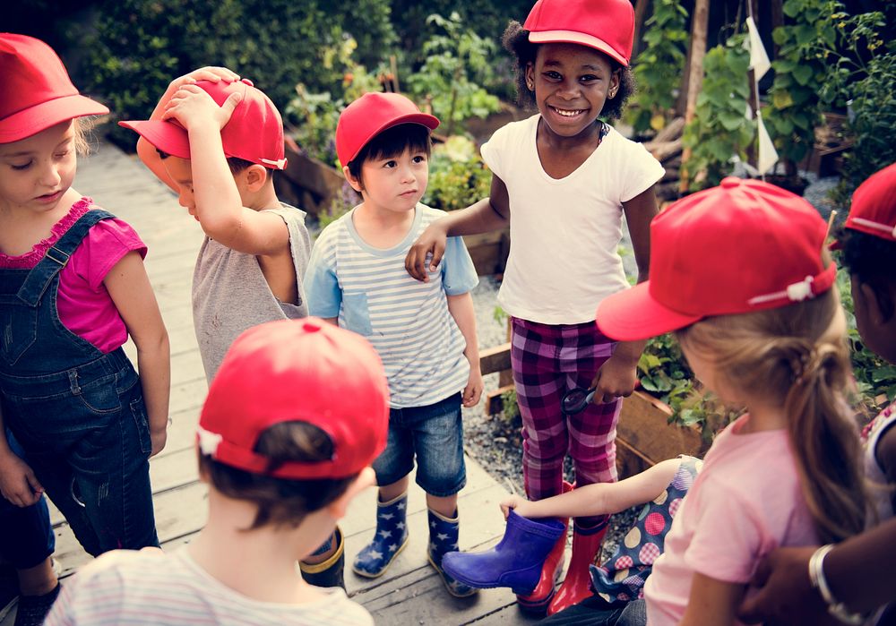 Diversity Group Of Kids Red Cap having Fun