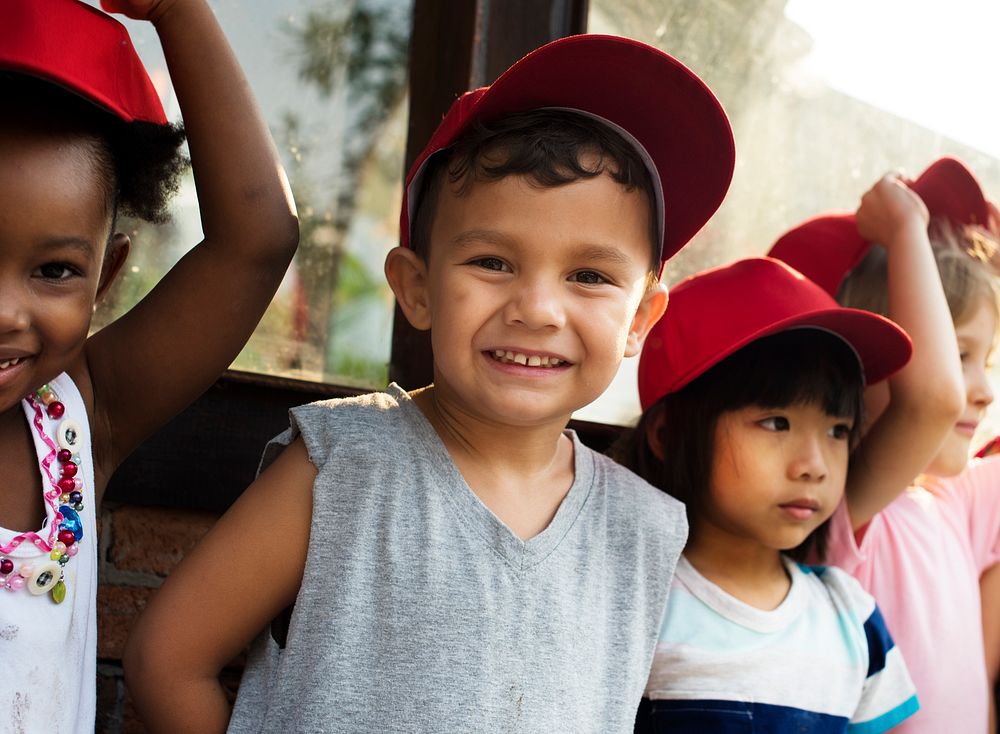 Little Kids Wear Red Hat with Smile Face