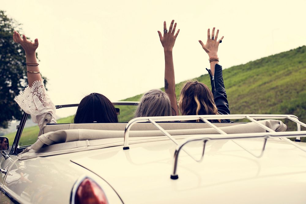 Group of Diverse Friends Travel on Road Trip Together