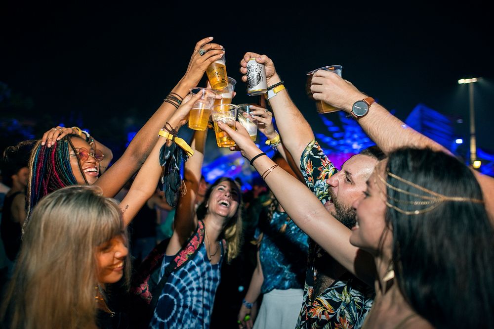 Diverse group of people enjoying a road trip and festival 