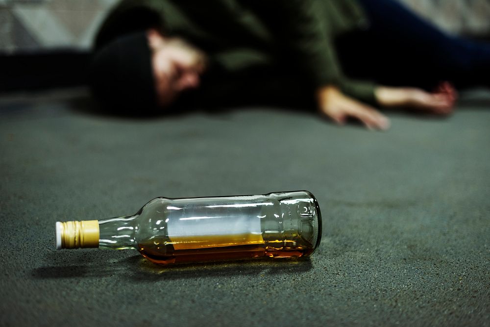 Homeless Alcoholism Drunk Man Sleeping on The Floor