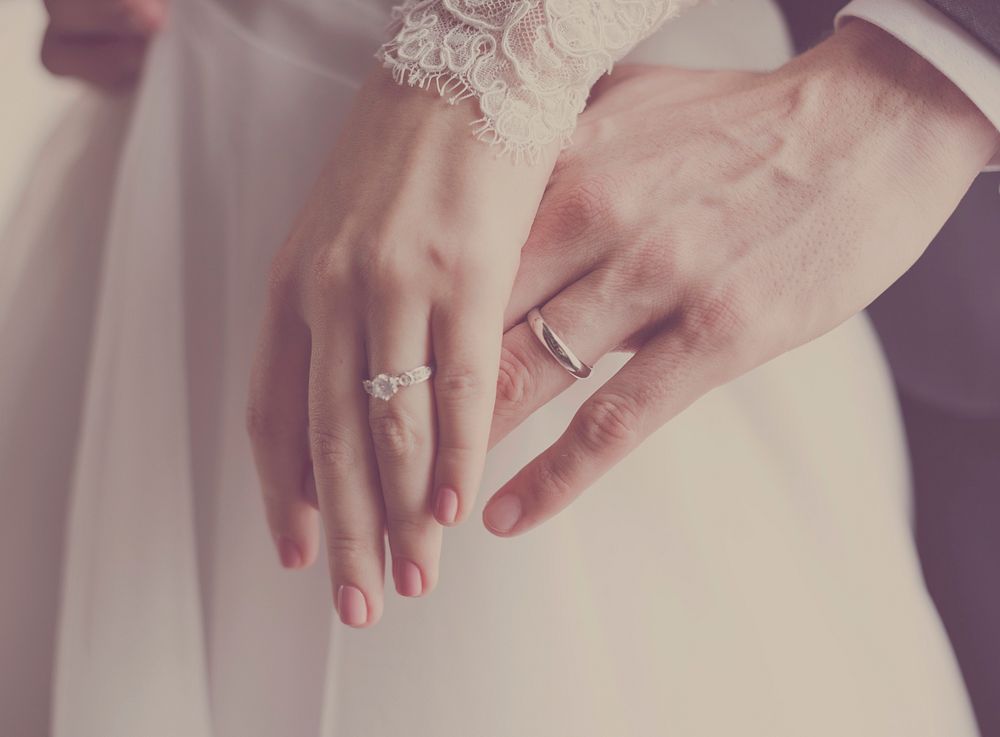 Bride and groom's hands with their wedding rings