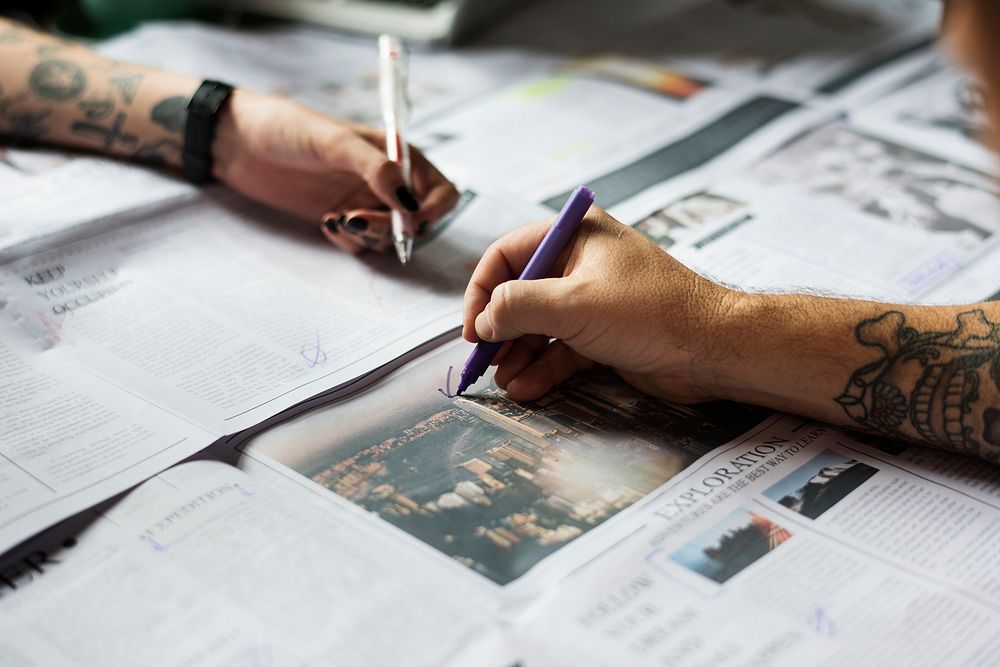 People Hands Checking Newspaper Working