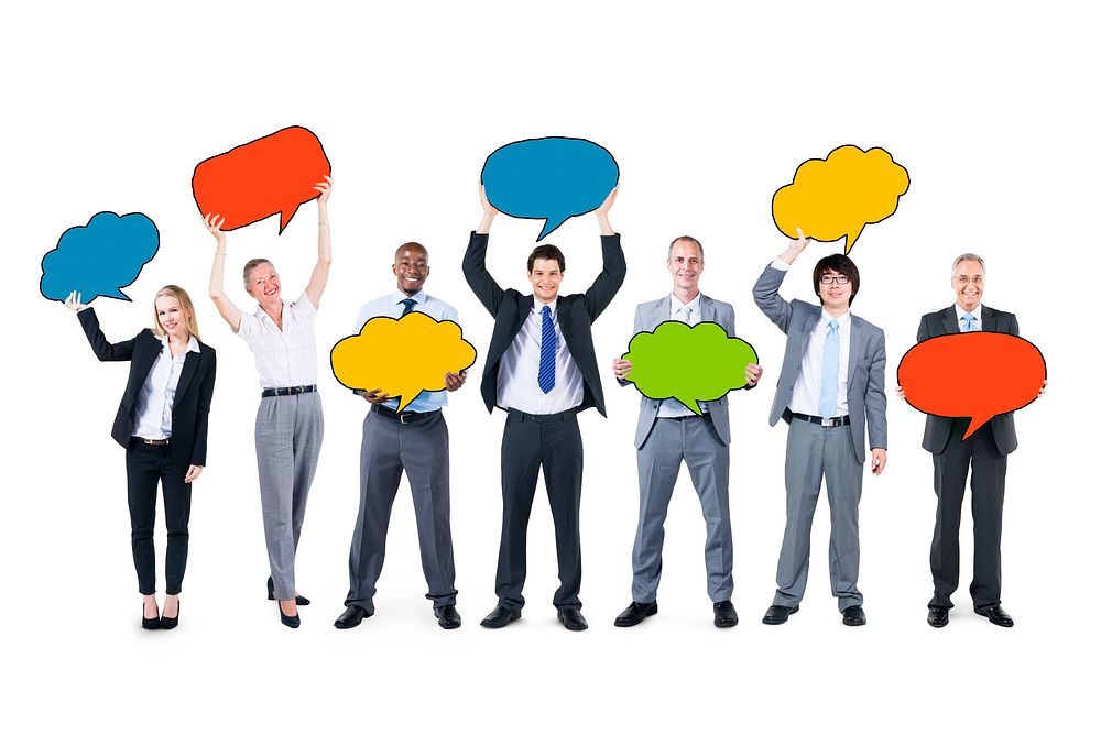 Business People Holding Speech Bubbles