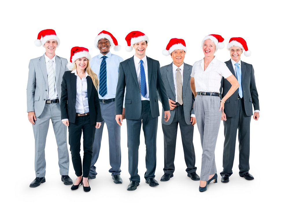 Business people in Christmas hats