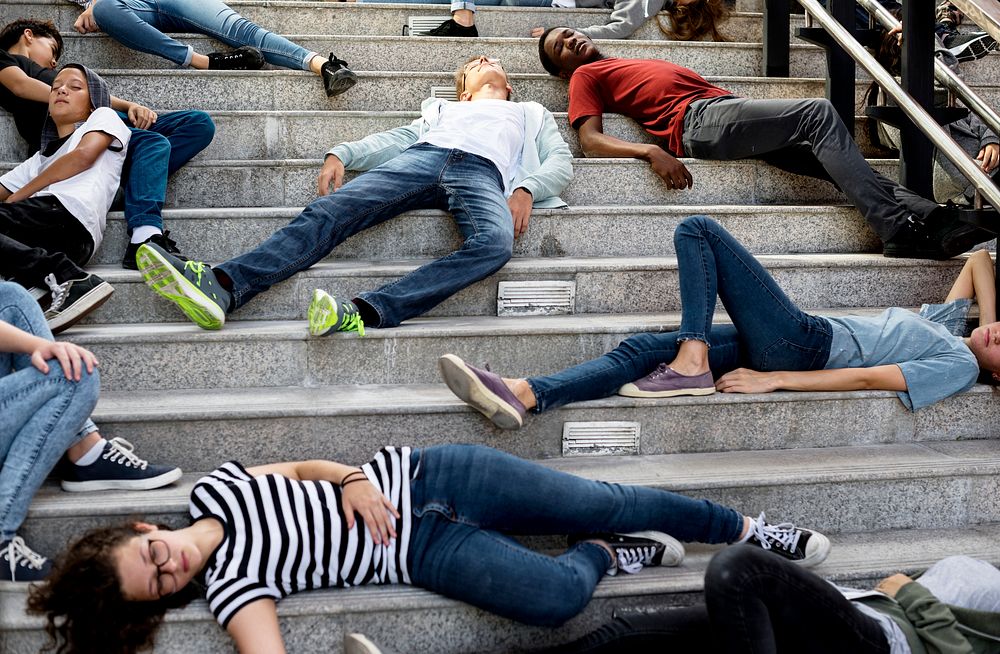 Teenage students protesting on the stairs