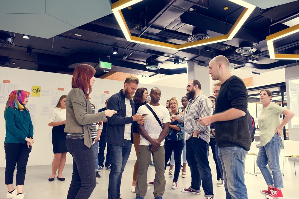 Group of diverse people attending startup business course