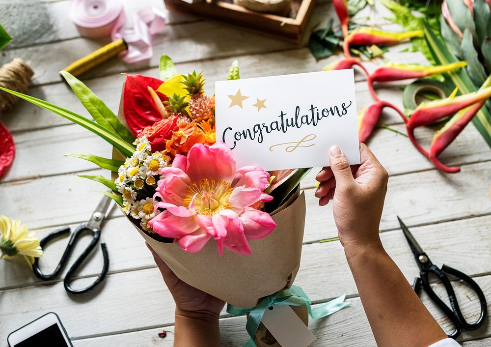 Congratulations card with flower bouquet