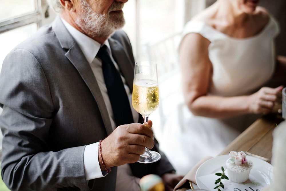 Senior Bride Hand Holding Champagne Wine Glass